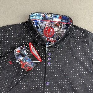 AU NOIR Gemontric Print Flip Cuff Shirt Men's Large 4 Black Designer Button Up